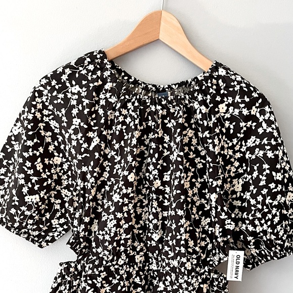 OLD NAVY Cotton Poplin Cutout Mini Dress - Black & Cream Floral Print - Picture 3 of 12